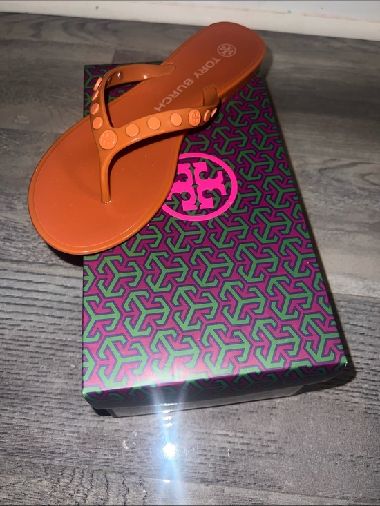 Tory Burch Shoes - Tory Burch - Canela Studded Jelly Thong Sandal with Logo Accentsr